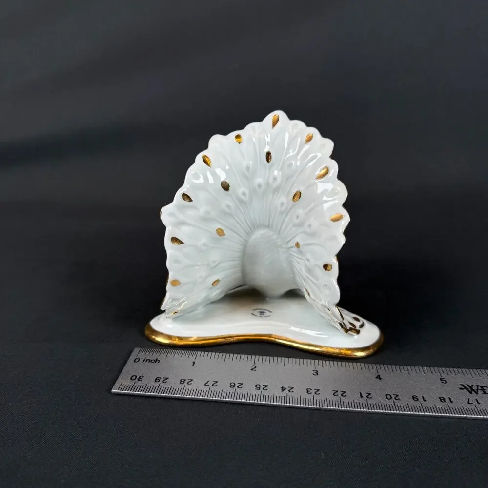 Vintage Capodimonte Porcelain Peacock Figurine W Swarovski Crystal Accents